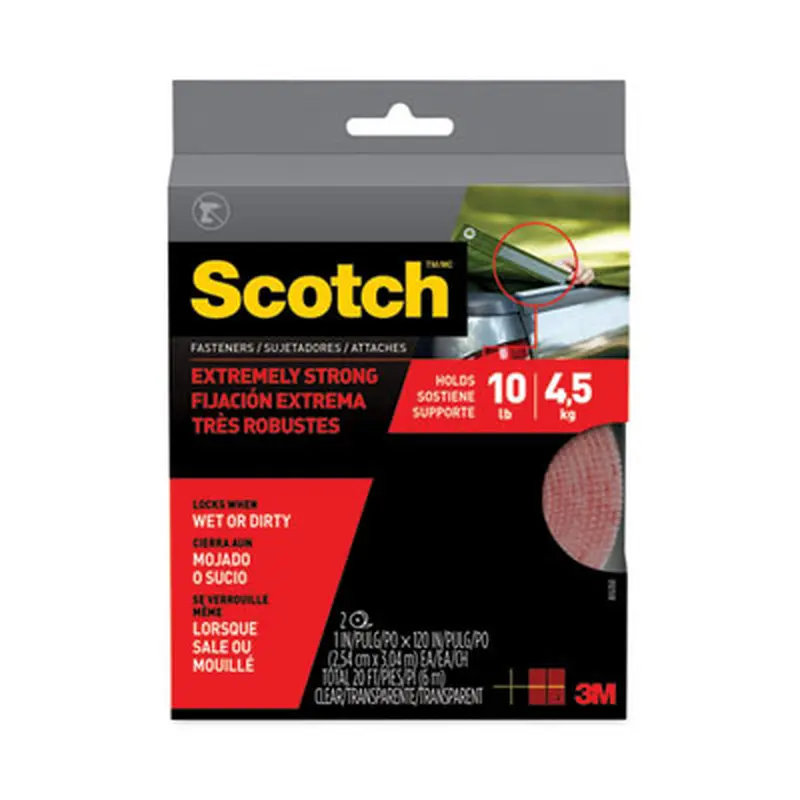 Extreme Fasteners, 1" x 10 ft, Clear, 2/Pack - Hook & Loop Fasteners | Scotch