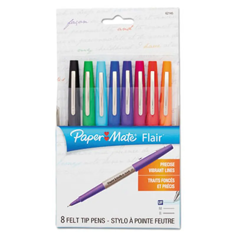 Flair Felt Tip Porous Point Pen, Stick, Ultra-Fine 0.4 mm, Assorted Ink and Barrel Colors, 8/Pack - Pens | Paper Mate