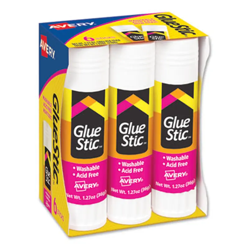 Permanent Glue Stic Value Pack, 1.27 oz, Applies White, Dries Clear, 6/Pack - Glue | Avery