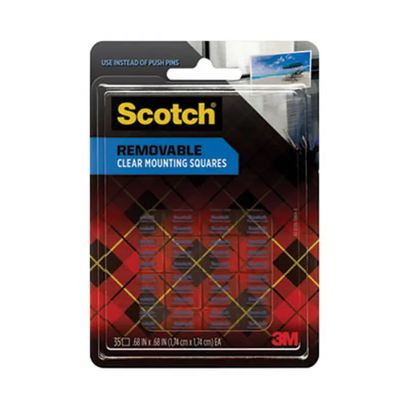 Removable Clear Mounting Squares, Holds Up to 0.33 lbs, 0.69 x 0.69, Clear, 35/Pack - Mounting Tape | Scotch