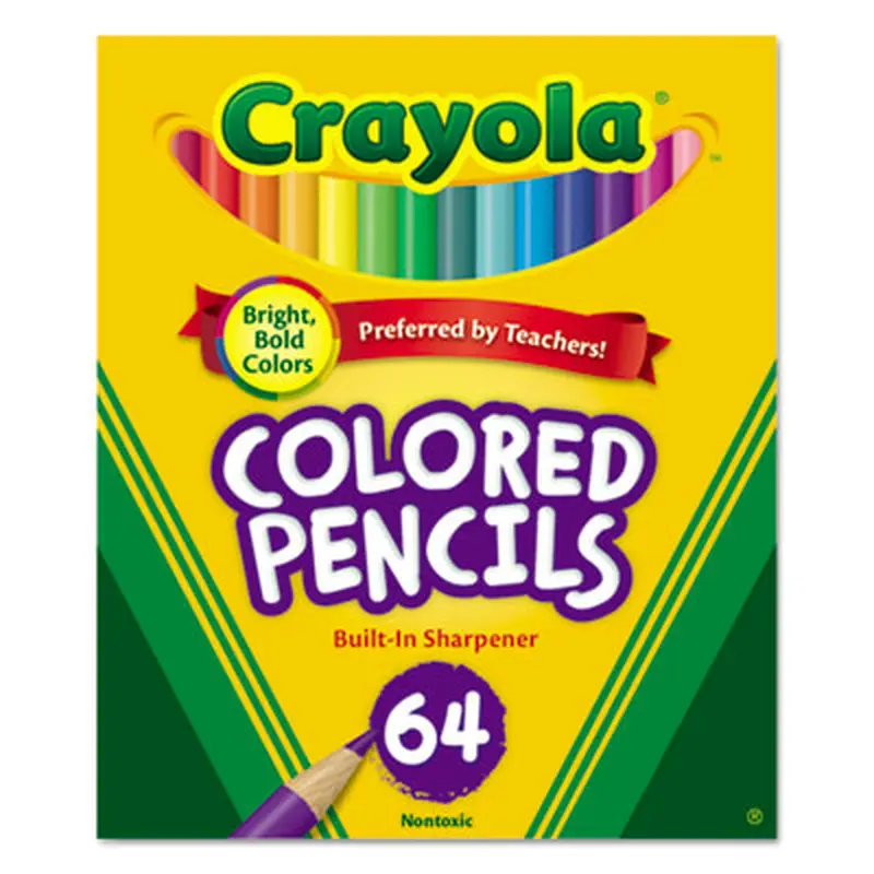 Short Colored Pencils Hinged Top Box with Built-in Pencil Sharpener, 3.3 mm, 2B, Assorted Lead and Barrel Colors, 64/Pack - Pencils | Crayola