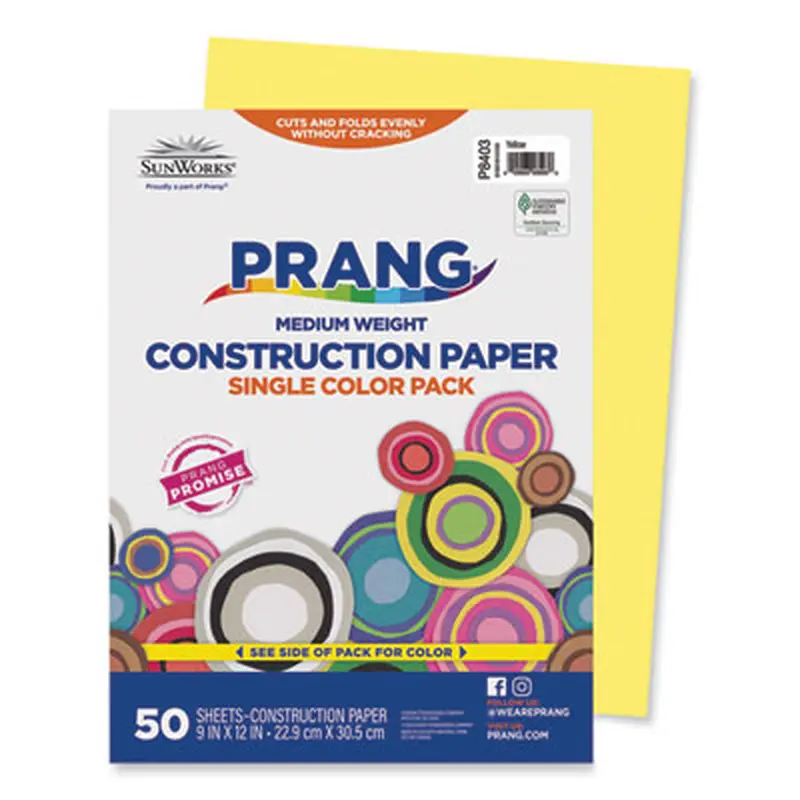 SunWorks Construction Paper, 50 lb Text Weight, 9 x 12, Yellow, 50/Pack - Art & Design Paper | Prang