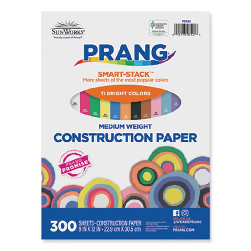 SunWorks Construction Paper Smart-Stack, 50 lb Text Weight, 9 x 12, Assorted, 300/Pack - Art & Design Paper | Prang