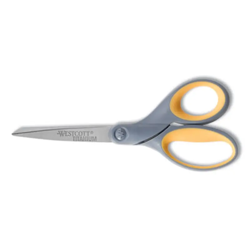 Titanium Bonded Scissors, 7" Long, 3" Cut Length, Straight Gray/Yellow Handle - Scissors | Westcott