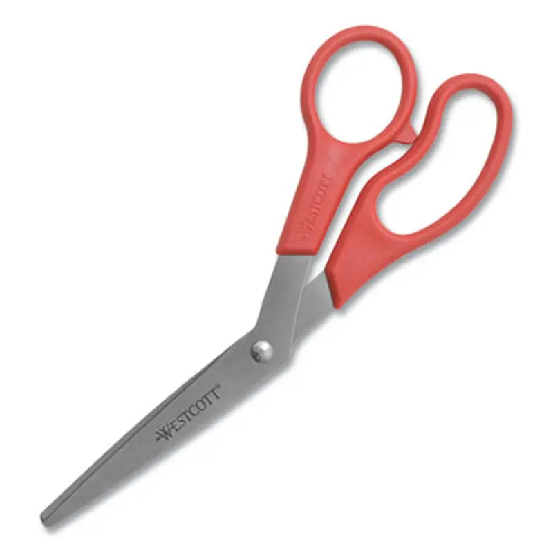 Value Line Stainless Steel Shears, 8" Long, 3.5" Cut Length, Crane-Style Red Handle - Scissors | Westcott