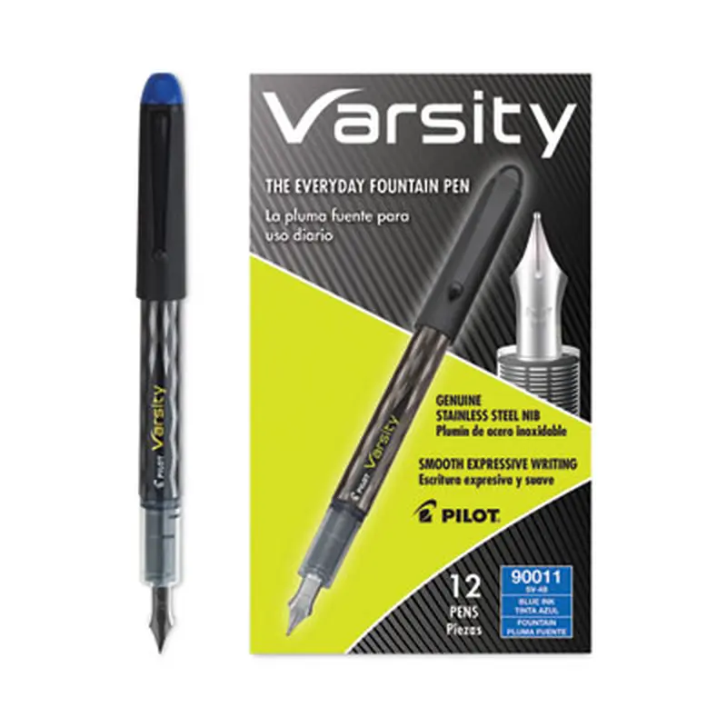 Varsity Fountain Pen, Medium 1 mm, Blue Ink, Clear/Black/Blue Barrel - Pens | Pilot