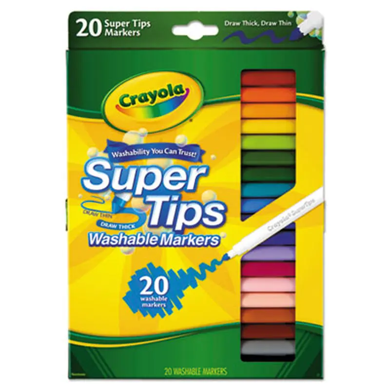 Washable Super Tips Markers, Fine/Broad Bullet Tips, Assorted Colors, 20/Set - Markers | Crayola