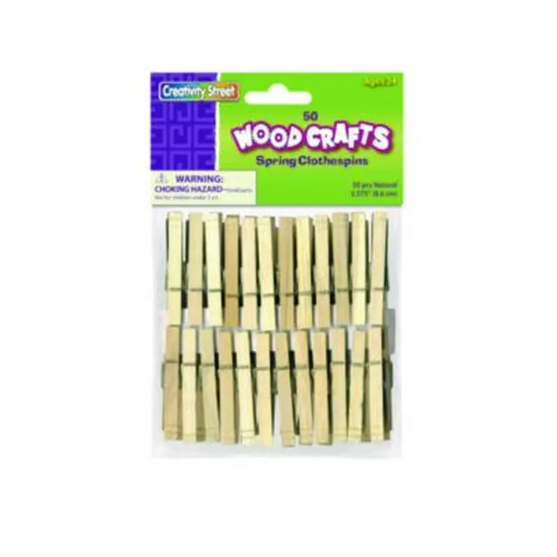 Wood Spring Clothespins, 3.38" Length, Natural, 50/Pack - Crafting Embellishments | Creativity Street