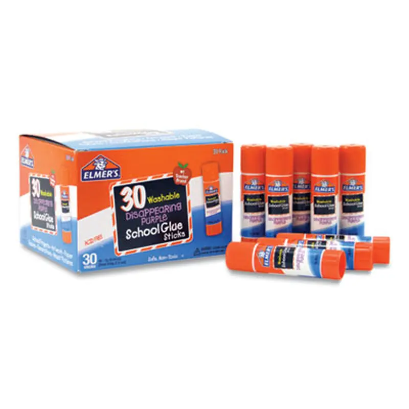 Disappearing Purple School Glue Stick, 0.24 oz, Dries Clear, 30/Box - Glue | Elmer's