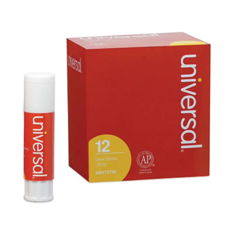 Glue Stick, 0.28 oz, Applies and Dries Clear, 12/Pack - Glue | Universal