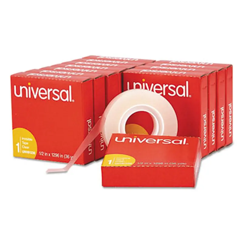 Invisible Tape, 1" Core, 0.5" x 36 yds, Clear, 12/Pack - Tape | Universal
