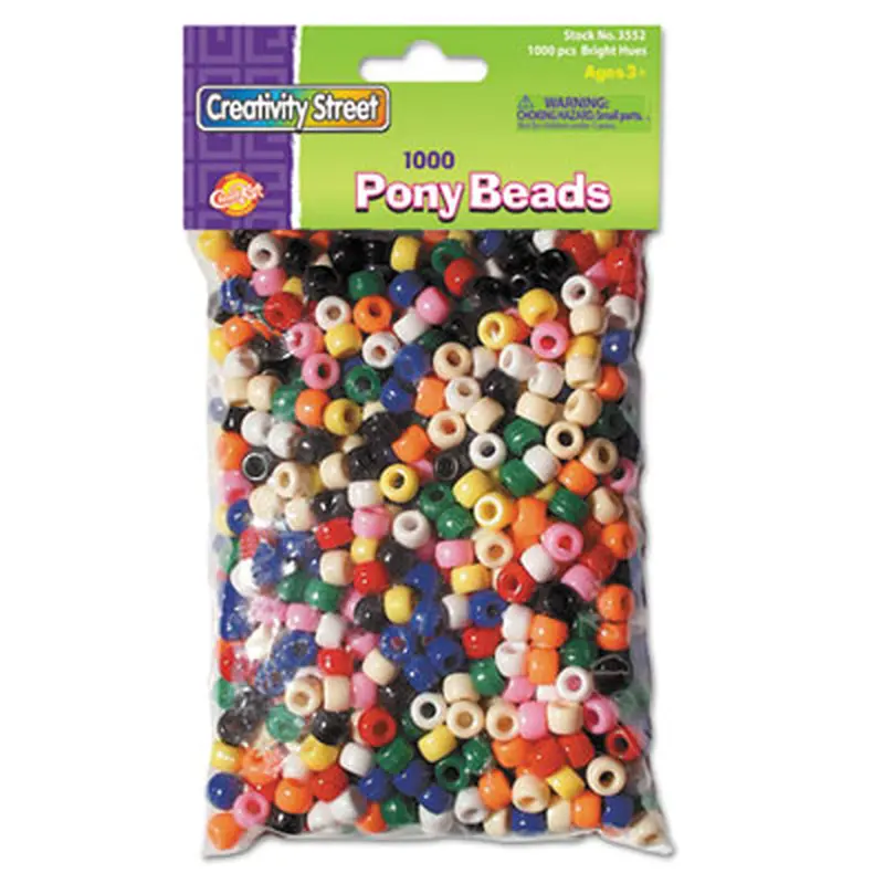 Pony Beads, Plastic, 0.24" x 0.35", Assorted Primary Colors, 1,000/Pack - Crafting Embellishments | Creativity Street