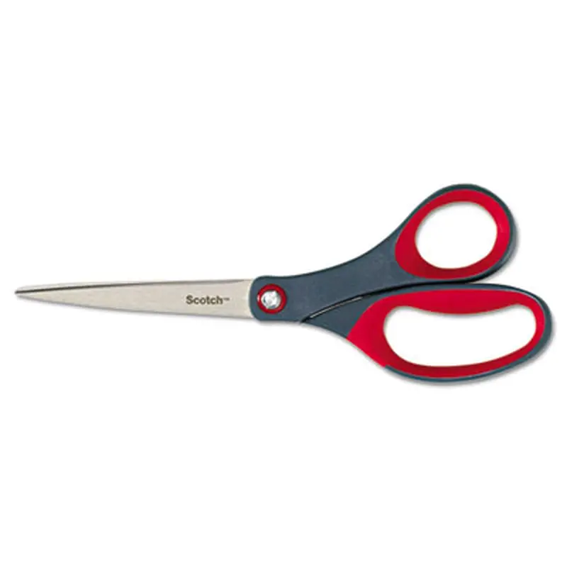 Precision Scissors, 8" Long, 3.13" Cut Length, Straight Gray/Red Handle - Scissors | Scotch