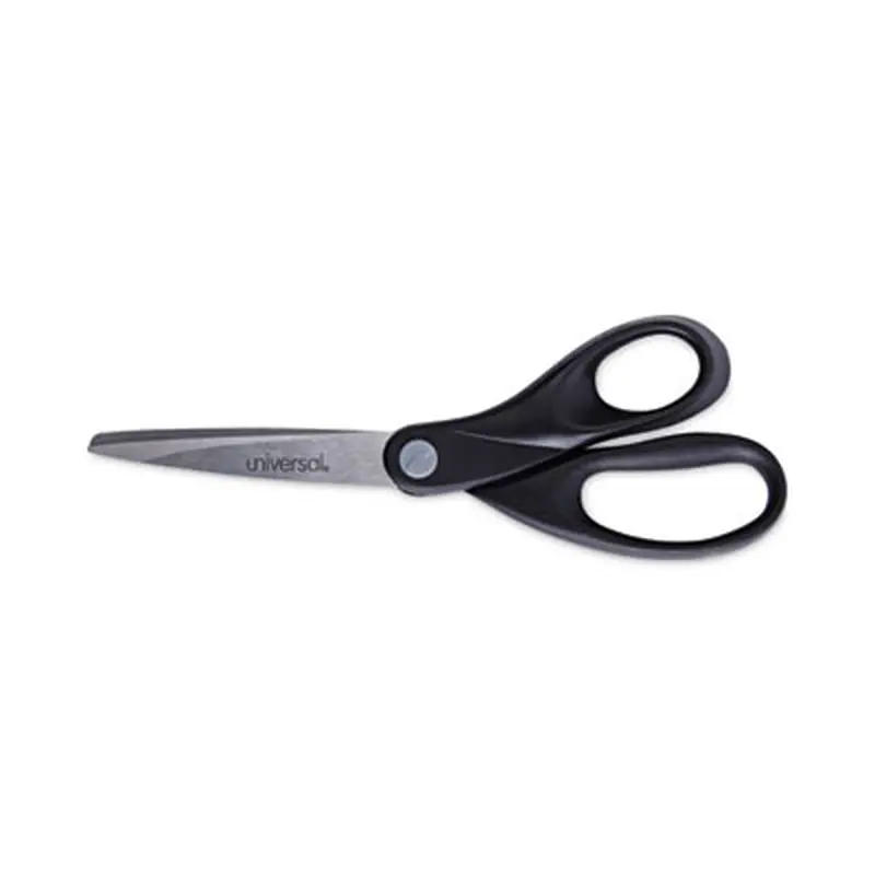 Stainless Steel Office Scissors, 8" Long, 3.75" Cut Length, Straight Black Handle - Scissors | Universal