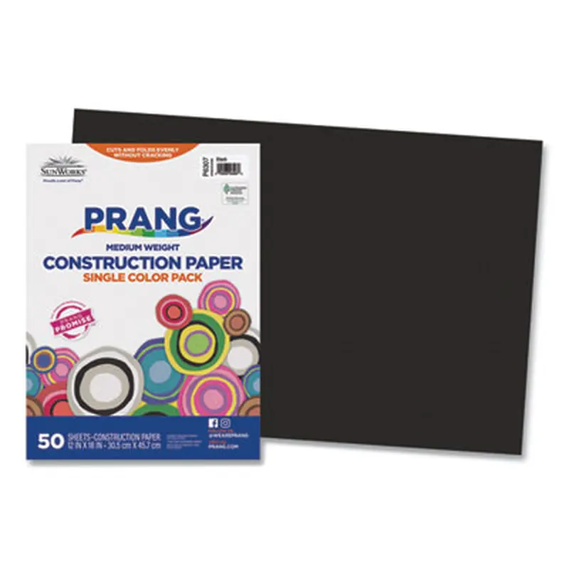 SunWorks Construction Paper, 50 lb Text Weight, 12 x 18, Black, 50/Pack - Art & Design Paper | Prang