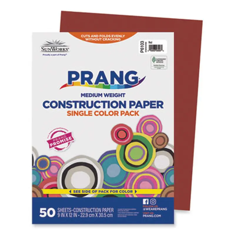 SunWorks Construction Paper, 50 lb Text Weight, 9 x 12, Red, 50/Pack - Art & Design Paper | Prang