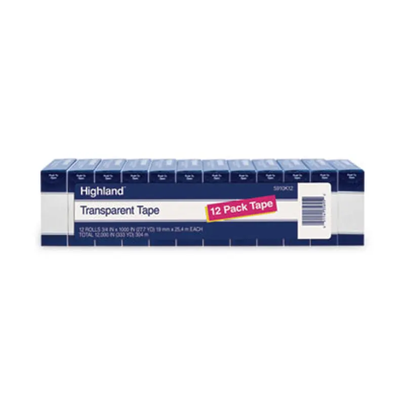Transparent Tape, 1" Core, 0.75" x 83.33 ft, Clear, 12/Pack - Tape | Highland