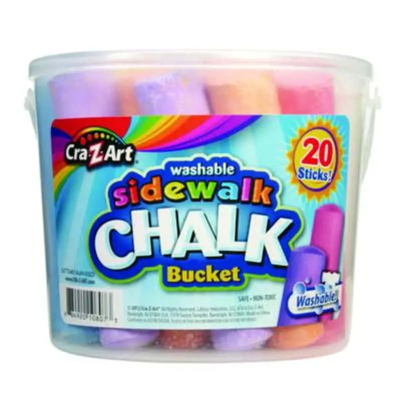 Washable Sidewalk Jumbo Chalk in Storage Bucket with Lid and Handle, 12.63", 20 Assorted Colors - Art Chalk | Cra-Z-Art