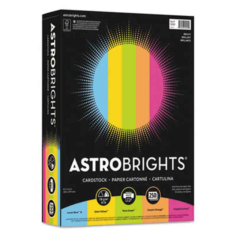 Color Cardstock -"Bright" Assortment, 65 lb Cover Weight, 8.5 x 11, Assorted, 250/Pack - Art & Design Paper | Astrobrights