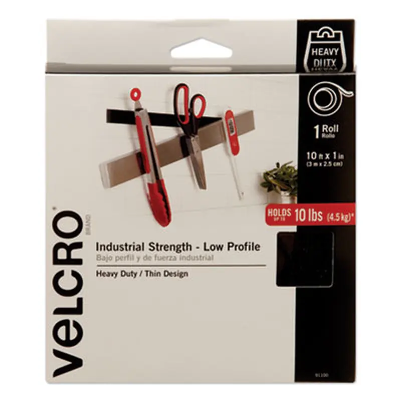 Low-Profile Industrial-Strength Heavy-Duty Fasteners, 1" x 10 ft, Black - Hook & Loop Fasteners | VELCRO Brand