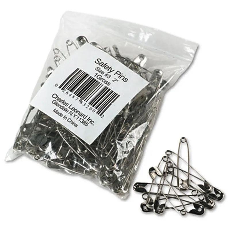 Safety Pins, Nickel-Plated, Steel, 2" Length, 144/Pack - Pins | Charles Leonard