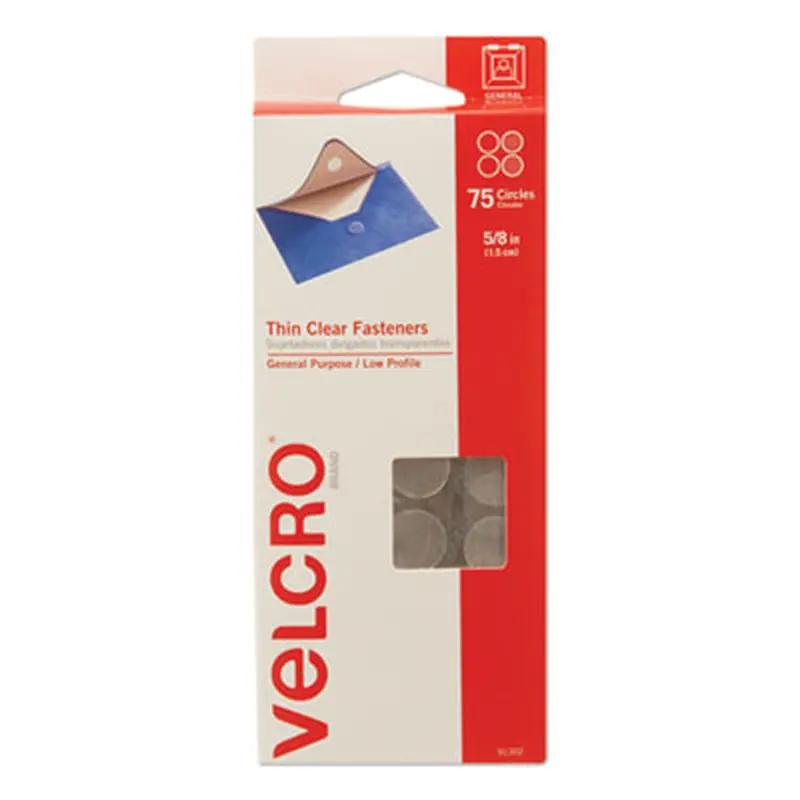 Sticky-Back Fasteners, Removable Adhesive, 0.63" dia, Clear, 75/Pack - Hook & Loop Fasteners | VELCRO Brand