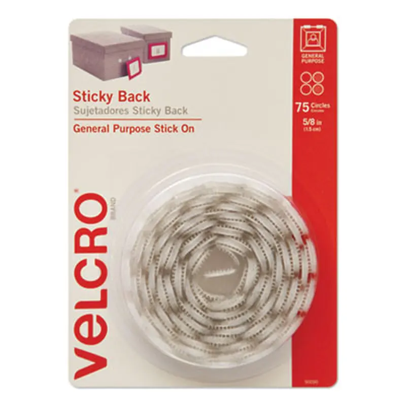 Sticky-Back Fasteners, Removable Adhesive, 0.63" dia, White, 75/Pack - Hook & Loop Fasteners | VELCRO Brand