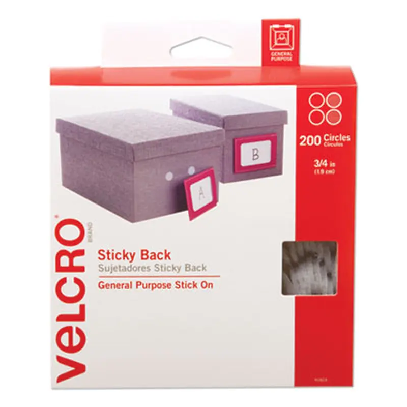 Sticky-Back Fasteners, Removable Adhesive, 0.75" dia, White, 200/Box - Hook & Loop Fasteners | VELCRO Brand