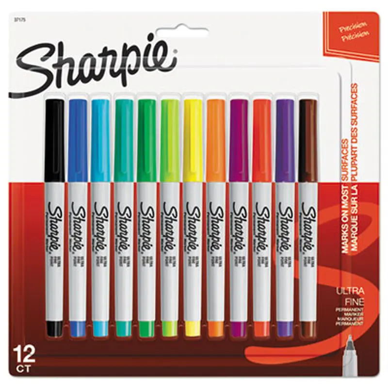 Ultra Fine Tip Permanent Marker, Ultra-Fine Needle Tip, Assorted Colors, Dozen - Markers | Sharpie