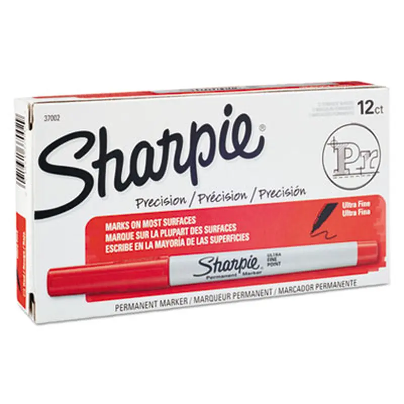 Ultra Fine Tip Permanent Marker, Ultra-Fine Needle Tip, Red, Dozen - Markers | Sharpie
