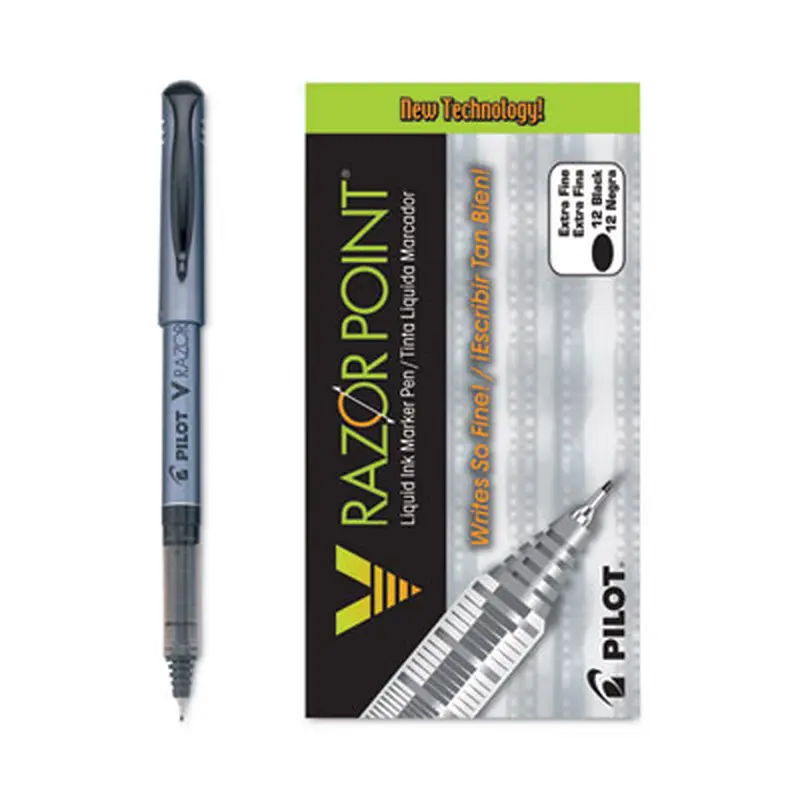 V Razor Point Liquid Ink Porous Point Pen, Stick, Extra-Fine 0.5 mm, Black Ink, Gray/Smoke Barrel, Dozen - Pens | Pilot