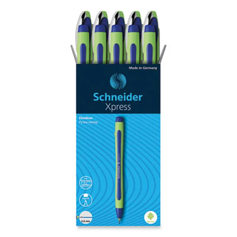 Xpress Fineliner Porous Point Pen, Stick, Medium 0.8 mm, Blue Ink, Blue/Green Barrel, 10/Box - Pens | Schneider