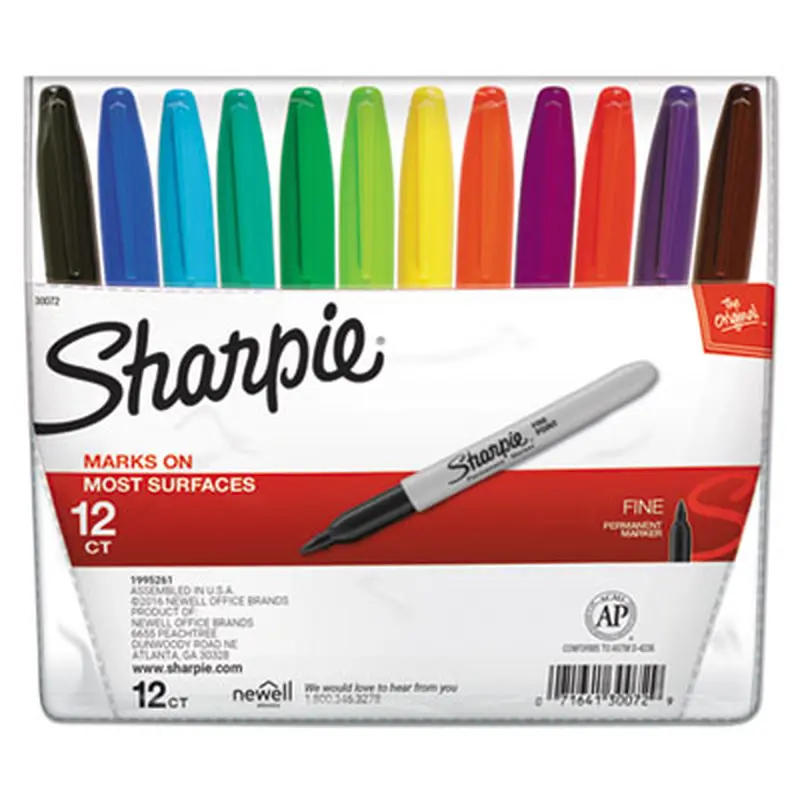 Fine Tip Permanent Marker, Fine Bullet Tip, Assorted Colors, 12/Set - Markers | Sharpie