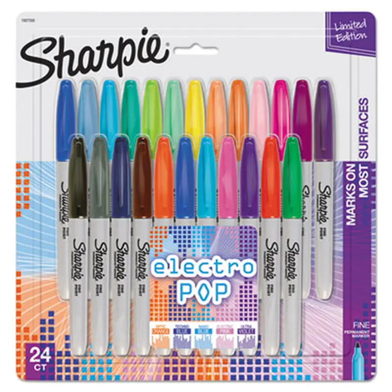 Fine Tip Permanent Marker, Fine Bullet Tip, Assorted Colors, 24/Pack - Markers | Sharpie