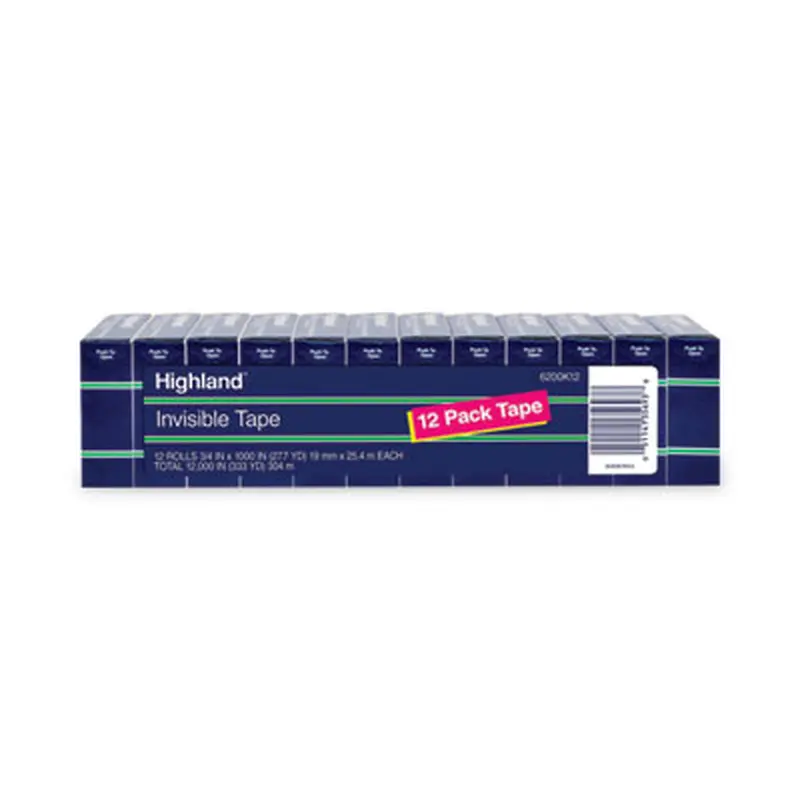 Invisible Permanent Mending Tape, 1" Core, 0.75" x 83.33 ft, Clear, 12/Pack - Tape | Highland