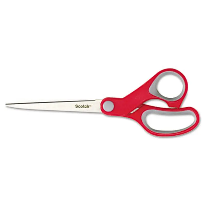 Multi-Purpose Scissors, 7" Long, 3.38" Cut Length, Straight Gray/Red Handle - Scissors | Scotch