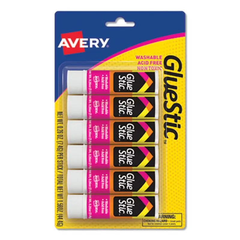Permanent Glue Stic Value Pack, 0.26 oz, Applies White, Dries Clear, 6/Pack - Glue | Avery
