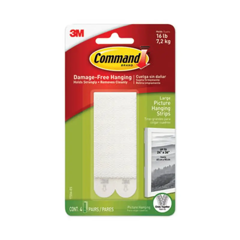Picture Hanging Strips, Removable, Holds Up to 4 lbs per Pair, 0.5 x 3.63, White, 4 Pairs/Pack - Mounting Tape | Command