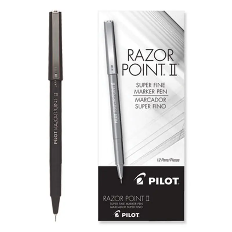 Razor Point Fine Line Porous Point Pen, Stick, Extra-Fine 0.3 mm, Black Ink, Black Barrel, Dozen - Pens | Pilot