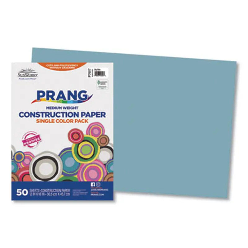 SunWorks Construction Paper, 50 lb Text Weight, 12 x 18, Sky Blue, 50/Pack - Art & Design Paper | Prang