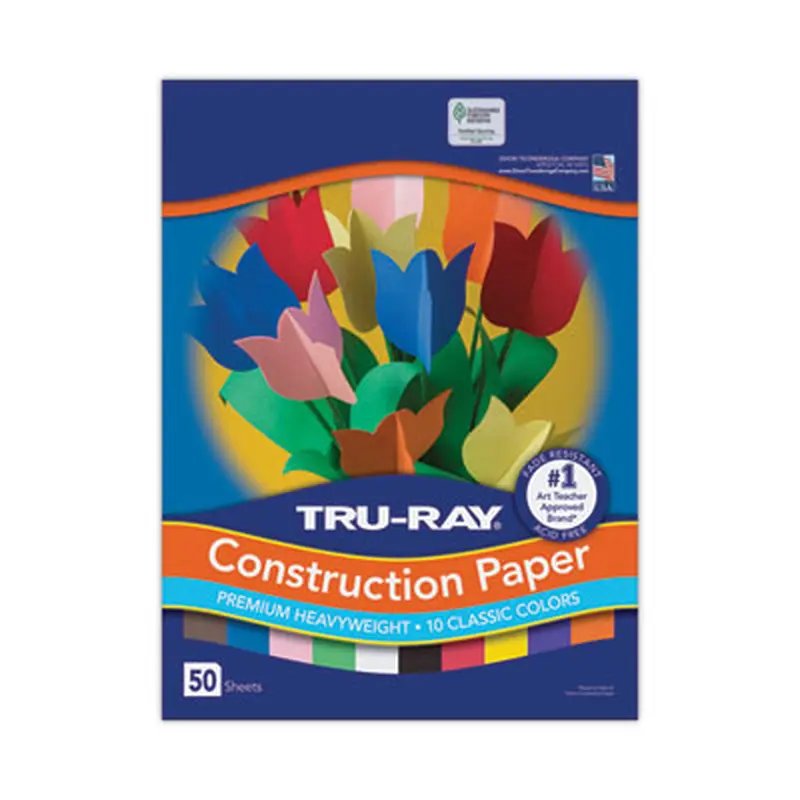 Tru-Ray Construction Paper, 76 lb Text Weight, 9 x 12, Assorted Standard Colors, 50/Pack - Art & Design Paper | Pacon