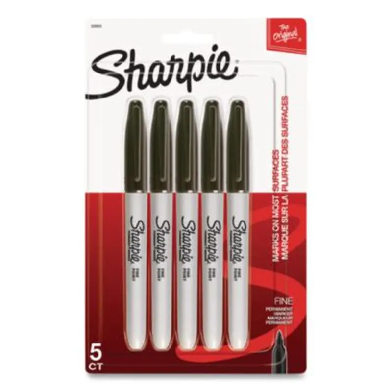 Fine Tip Permanent Marker, Fine Bullet Tip, Black, 5/Pack - Markers | Sharpie