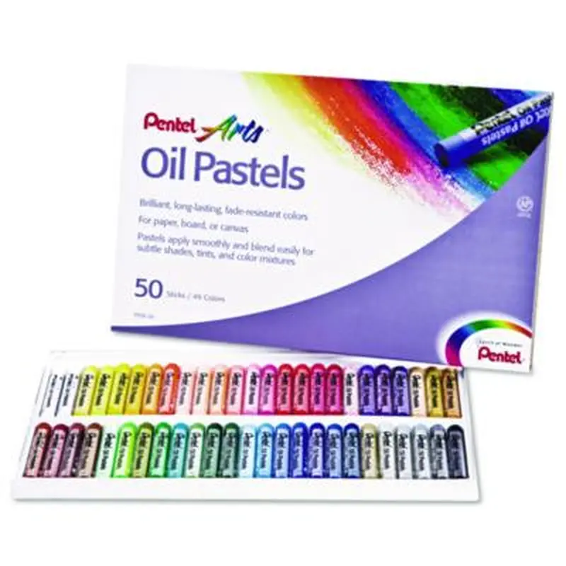 Oil Pastel Set With Carrying Case, 45 Assorted Colors, 0.38' dia x 2.38", 50/Pack - Oil Pastels | Pentel