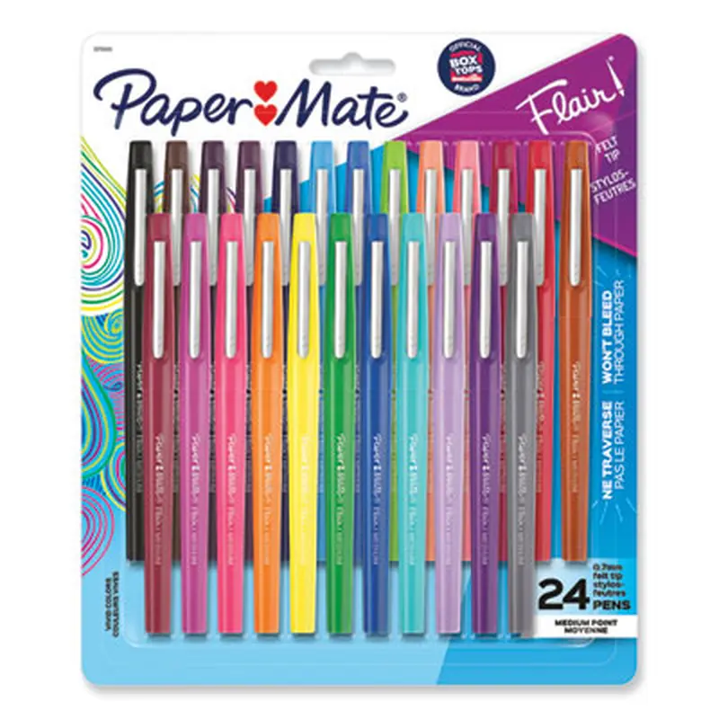Point Guard Flair Felt Tip Porous Point Pen, Stick, Medium 0.7 mm, Assorted Tropical Vacation Ink and Barrel Colors, 24/Pack - Pens | Paper Mate
