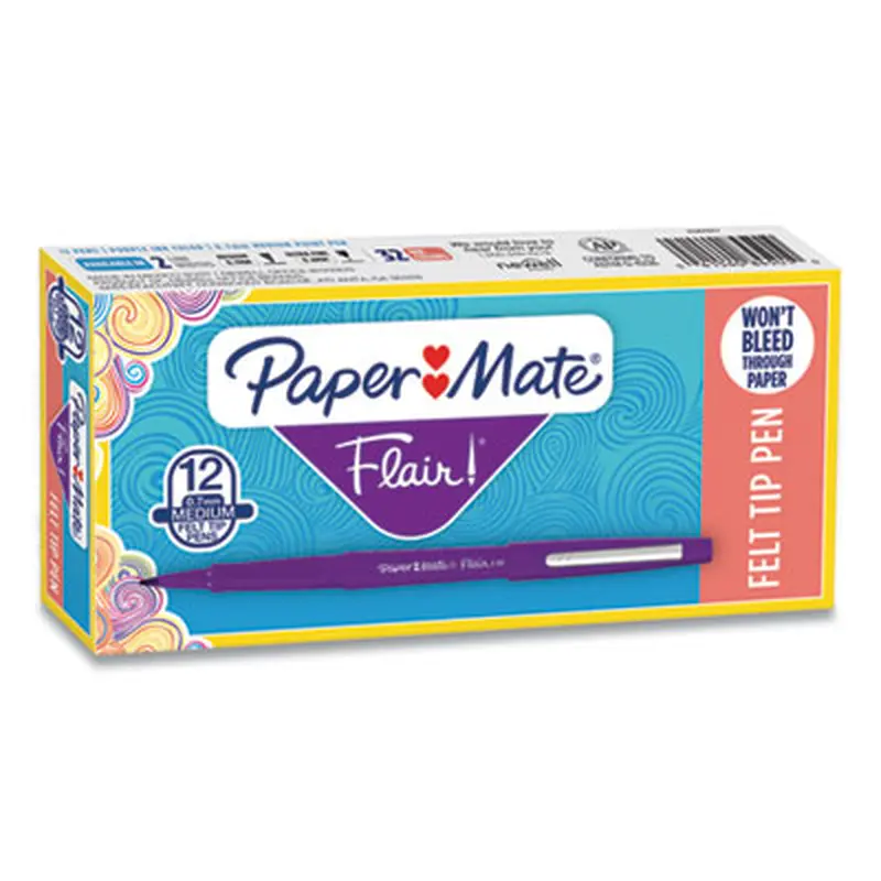 Point Guard Flair Felt Tip Porous Point Pen, Stick, Medium 0.7 mm, Purple Ink, Purple Barrel, Dozen - Pens | Paper Mate