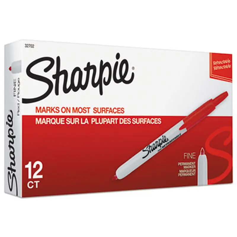 Retractable Permanent Marker, Fine Bullet Tip, Red - Markers | Sharpie