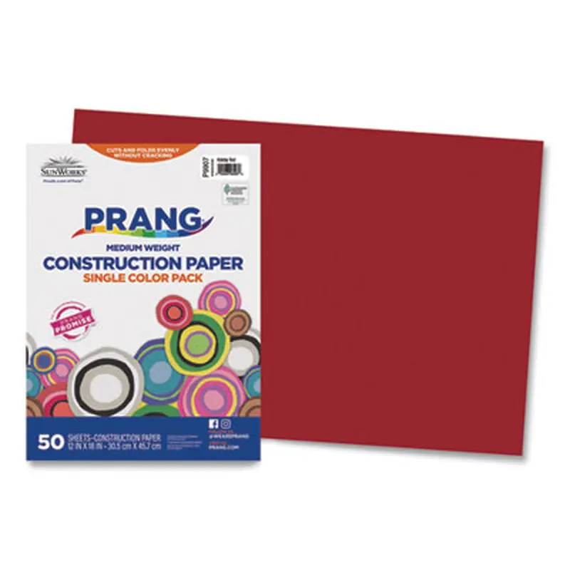 SunWorks Construction Paper, 50 lb Text Weight, 12 x 18, Holiday Red, 50/Pack - Art & Design Paper | Prang