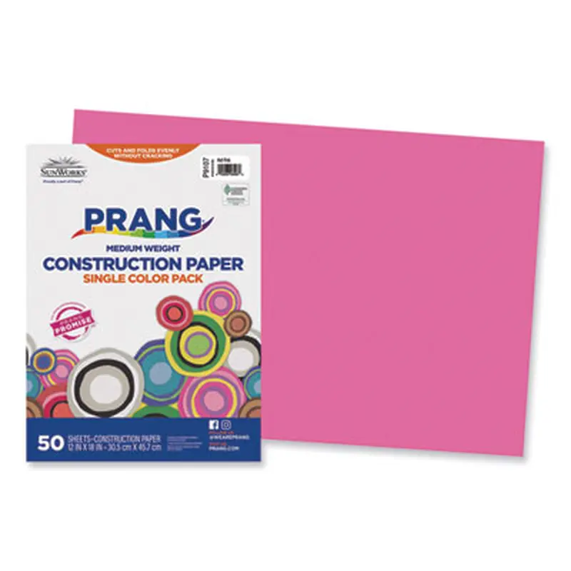 SunWorks Construction Paper, 50 lb Text Weight, 12 x 18, Hot Pink, 50/Pack - Art & Design Paper | Prang