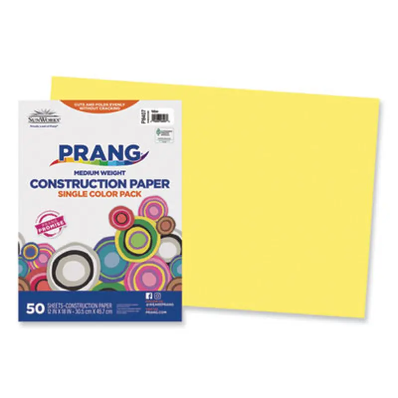 SunWorks Construction Paper, 50 lb Text Weight, 12 x 18, Yellow, 50/Pack - Art & Design Paper | Prang