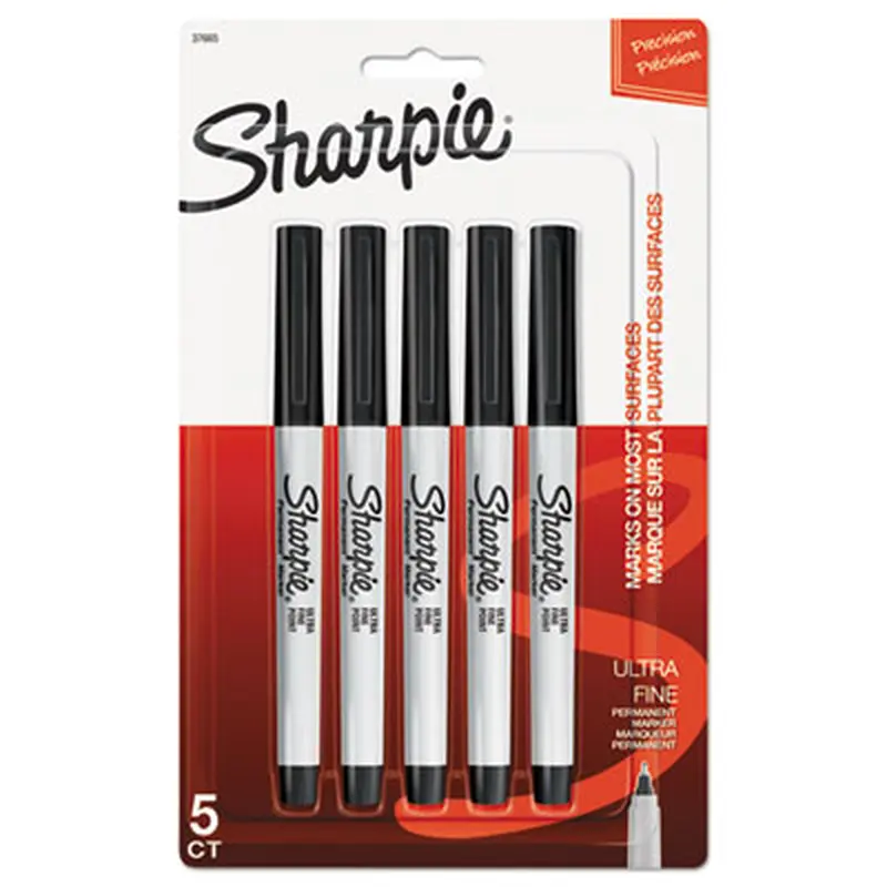 Ultra Fine Tip Permanent Marker, Ultra-Fine Needle Tip, Black, 5/Pack - Markers | Sharpie